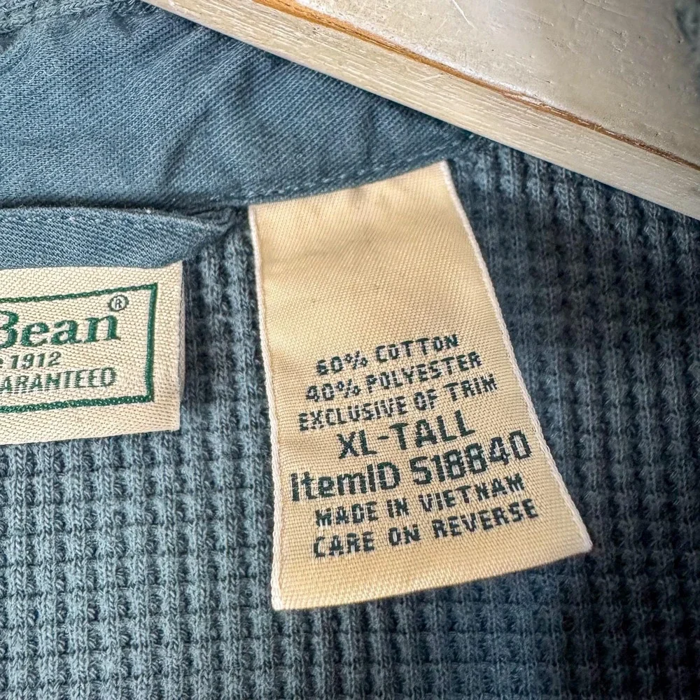 LL Bean Shirt Jacket Mens XL Tall‎ Blue Waffle Knit Snap Front Thermal 518840